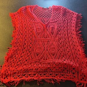 Red and Navy Blue Crochet Swim Coverups